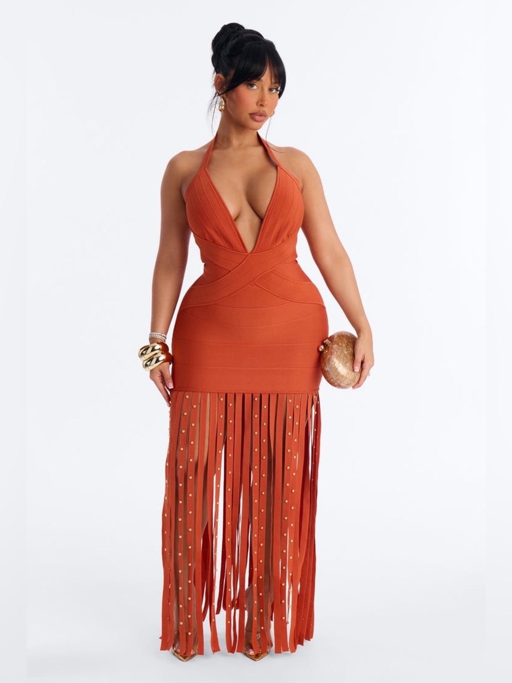 FASHION NOVA VALERIA BANDAGE FRINGE MAXI Dress